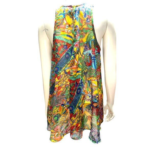 Umgee Small Multicolor Boho Festival Tank Top Sheer Layered Print Statement - Picture 5 of 12